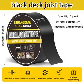 CHUANGDANG Black Joist Tape for Decking,2inx50ft,1-Pack,Anti-Corrosion,Weather-Resistant Butyl,Flashing Tape for Deck,Joist,Roofs Beams,RV,Doors,and Fences,Waterproof Butyl sealant Joist Tapes