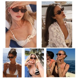 BAWUYI Retro Oval Sunglasses for Women Men Chic Small Narrow 90s Glasses Cat Eye Y2K Shades Trendy Sunnies, Olive Frame - Brown Lens