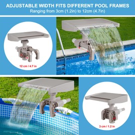 Pool Fountain Waterfall for Above Ground Pools, Swimming Pool Frame Attachment Clamp Accessory, Relaxing Cascade Soothing Waterfall, Adjustable Width Fits Various Frames (Beige)