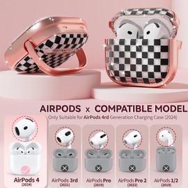 with Safety Lock for AirPods 4 Case 2024, TPU Clear AirPod 4th Generation Case,Air Pod 4 Cases for Women Girly, AirPods 4 with Active Noise Cancellation Cases with Cleaner Kit - Checkerboard