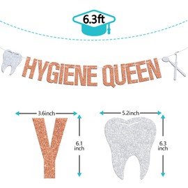 Hygiene Queen Banner, Future Dentist/Holy Molar You Did It, Medical School/College Graduation Party Decorations Supplies for Girls, Rose Gold Glitter