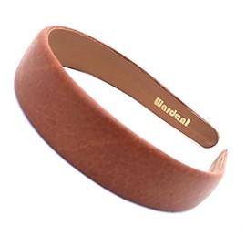 Wardani, 1" wide Calf Leather headband handmade USA (Cognac)