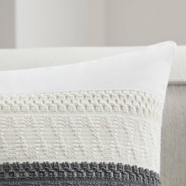 YZJZEDS Soft Cotton Boho Throw Pillow Covers Set of 2, Natural White/Contrast Charcoal 18x18 Inch, Grey Farmhouse Decorative Cushion Covers for Sofa Bed Living Room Home Decor