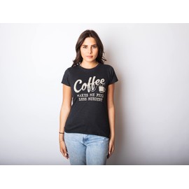 Womens Coffee Makes Me Feel Less Murdery T Shirt Funny Sarcastic Caffeine Funny T Shirts Sarcastic Tops for Women Cool Coffee Top Women's Novelty Tees Black M