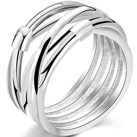 Jude Jewelers Stainless Steel Silver Gold Two Tone Waved Braided Statement Cocktail Party Anniversary Promise Ring (Silver, 7)