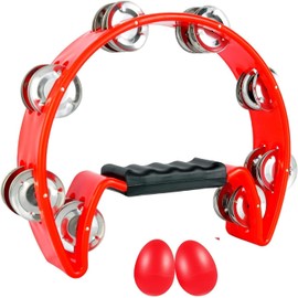EastRock Tambourine Half Moon Tambourine Hand Crescent Ring with 16 Chrome Plated Jingles for Aldult Beginners Student