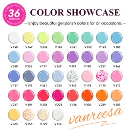 VANREESA Gel Nail Polish Kit with U V Light 53 Pcs Gel Polish Nail Set 36 Sweet Colors Nail Polish Set with Base Coat and 4 Effects Top Coat Manicure Tools Complete Nail Kit Gifts for Women Girls