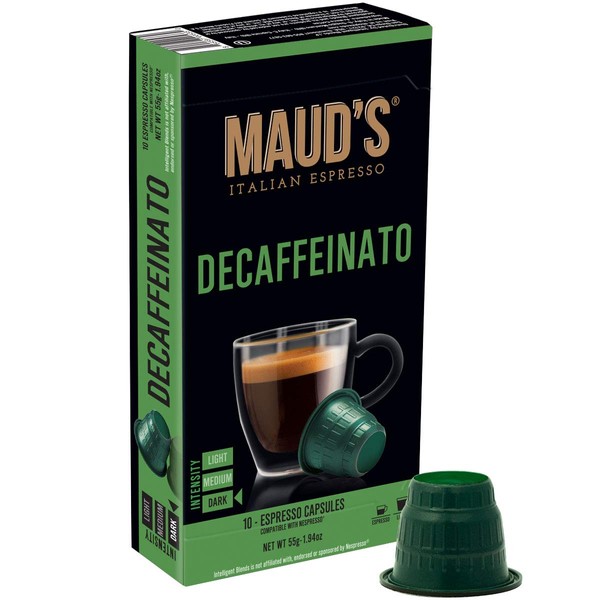 Maud's Organic Decaffeinato cápsulas de espresso 50 ct, cápsulas de café descafeinado