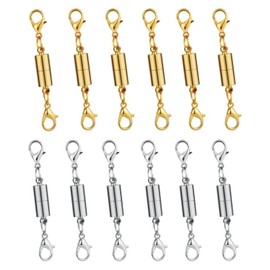 Lyfengdeam 12PCS Double Lobster Clasp Magnetic Necklace Clasps and Closures, Gold and Silver Adjustable Necklace Extenders, Necklace Bracelet Extender Jewelry Making DIY (6 x 45mm)