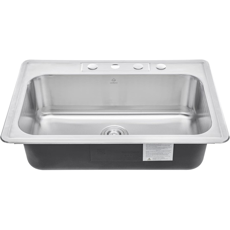 CozyBlock 33" Stainless Steel Drop In/Topmount Single Bowl Kitchen Sink