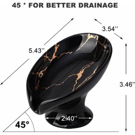 Ceramic Soap Dish Holder, Self-Draining Soap Holder, Leaf Shaped Easy Clean Soap Dish Suitable for Bathroom, Kitchen, Shower (White) (Black)