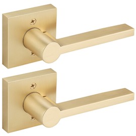 EHOMEWARE Gold Dummy Door Levers Interior Door Handles, Heavy Duty Levers for Closet, Non-Turning Reversible Levers for Left Right Handed Doors,2 Pack