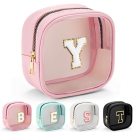 YOOLIFE Initial Make Up Bag Travel Toiletry Bag, Clear Makeup Bag Preppy Cosmetic Bags Organizer Travel Essentials Gifts for Women Teen Girlfriend Teacher Mom Birthday Mothers Day Gifts
