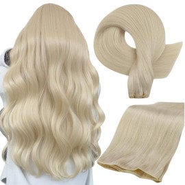 Full Shine Blonde Hair Extensions 24 Inch Human Hair Extensions Real Human Hair Genius Weft Sew in Hair Extensions Human Hair Hand Tied Weft Remy Hair 60G