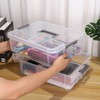 JUXYES 2-Tiers Stack Carry Storage Box With Handle, Transparent Stackable