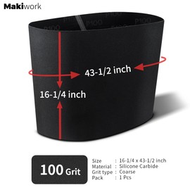 Drum Sander Feed Belt Conveyor Compatible with Ryobi WDS-1600-100 Grit Silicone Carbide Feed Belt, 16-1/4" x 43-1/2"