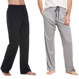 CYZ Comfortable Jersey Cotton Knit Pajama Lounge Sleep Pants-BlackGreyMelange2PK-M