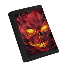 Fishoutleap Kids Cool Wallet with ID Window and Coin Pocket for Boys Waterproof Leather Cash Purse Pouch, Red Skull, Casual