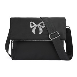 VIMUTI Small Shoulder Bag Women's Handbag Black Nylon Crossbody Bag Women's Travel Bag with Extended Adjustable Shoulder Strap, Bow knot, leisure