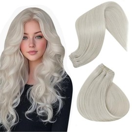 Hetto Weft Hair Extensions Blonde Sew in Hair Extensions Real Human Hair Double Weft Extensions Human Hair Platinum Blonde Weft Human Hair Extensions 14inch 80g #60