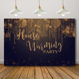 Rcoaror Housewarming Party Backdrop Bokeh Lights Black and Gold Home Sweet Home Photoshoot Decorations New House Background House Warming Banner Wedding Bridal Shower Supplies 71X47inch