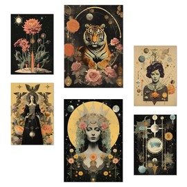 Nacnic Set of 6 Posters Surreal Collage in Mystical Esoteric Style Black Beige Design Illustrations to Decorate the Walls of Your Home. Rooms A3 & A4 Frameless
