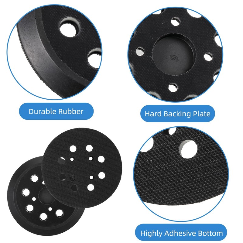 5 Inch 8 Hole Backing Pad,2 Pcs Black Orbital Sander