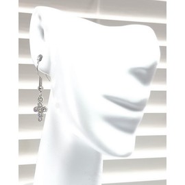 Tiny Cross – Clear AB Crystal Rhinestones - (13x8mm) - Tibetan Silver charm dangle earrings. Hypoallergenic Stainless-Steel Fishhook or Silver Plated Ball-Post, or Clip-on Earrings Opt.