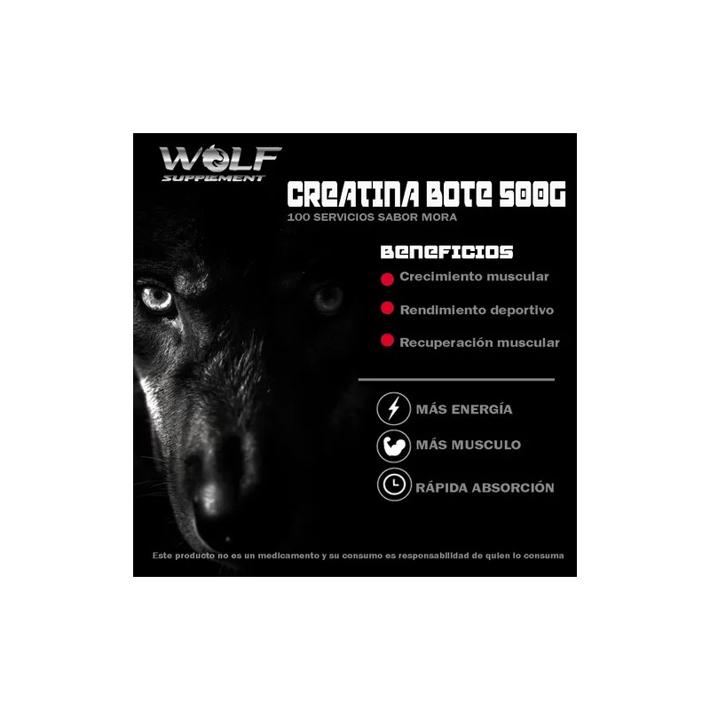 Creatina Monohidratada 500gm En Polvo Wolf Varios Sabores