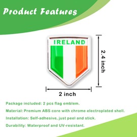 Newperlite Ireland Flag Decal Sticker Car Emblem Irish Flag Car Decoration Accessories Chrome Shield for Truck Vehicles Cars, 2 Pack