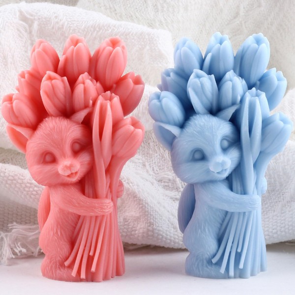 XIAOSHUI Cat Tulip Candle Mold Cat Candle Molds Cat Resin
