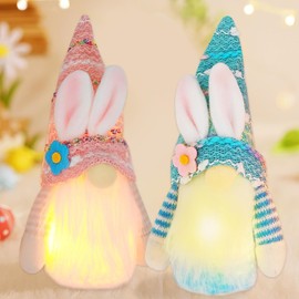 Pack of 2 Easter Gnome Illuminated, Easter Decoration Rabbit Gnome LED, Decorative Gnome Easter Handmade, Illuminated Easter Decoration Gnome, Plush Easter Bunny Dwarf, Easter Decoration Gnome