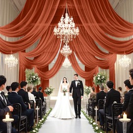 FUHSY Wedding Ceiling Drapes Ceiling Drapes for Parties 2 Panels 5x20 FT Arch Drapery for Ceremony Sheer Fabric Backdrop Drapes Wedding Arch Draping Fabric Terracotta Ceiling Curtain Swag Stage Decor