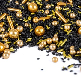 Super Streusel Goldrausch Gold Black Scatter Decoration, Sprinkles Gold Sugar Sprinkles, Gold Edible, Sprinkles Gold Edible, Sugar Pearls, Gold Baking Decoration, Edible Glitter Gold Black (180 g)