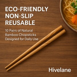 Hivelane Anti-Skid Bamboo Chopsticks, 10 Pairs – 25cm Reusable Natural Wood Chopsticks for Household Use, Non-Slip Square Handle, Eco-Friendly and Durable, C1178