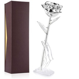 24k Gold Rose Flower Long Stem Straight Handle Ornament Handcrafted Gift