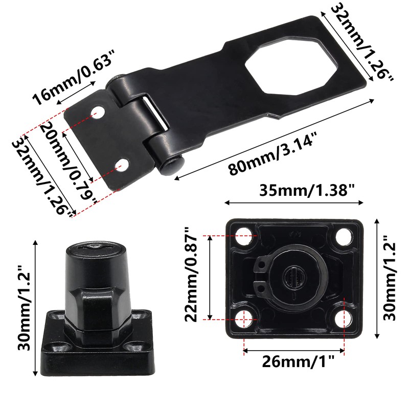 Kyuionty 4 Pcs Keyed Hasp Locks 3 Inch Twist Knob