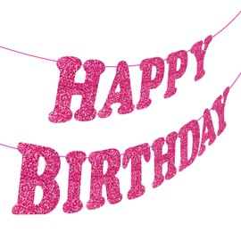 Glitter Rose Red Happy Birthday Banner Sign Happy Birthday Bunting Banner Flag Garland for Kids Boys Girls Baby Birthday Party Decorations Supplies