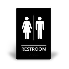 Promot Unisex Bathroom Sign – ADA Braille Restroom Sign for Business, Self-Adhesive, 9" x 6", Commercial Door Signage, Offfice Wall Decor - Black