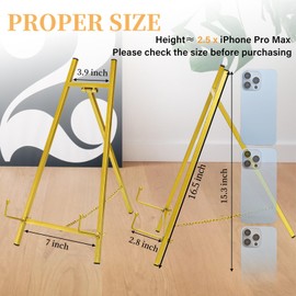 WRINGKIT Gold Tabletop Easel Stand, 16.5" Metal Picture Art Stand, Tripod Mirror Plate Stand Holder, Freestanding Easel Stand for Wedding Sign, Display Photo, Collectibles