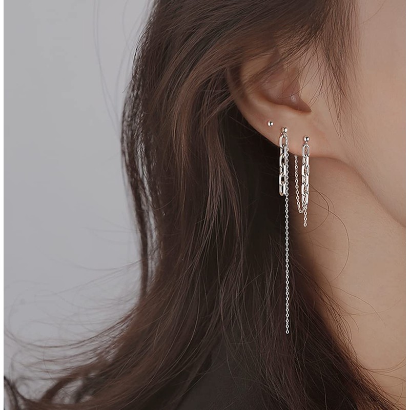 SLUYNZ 925 Sterling Silver Chain Dangle Earrings for Women Asymmetric
