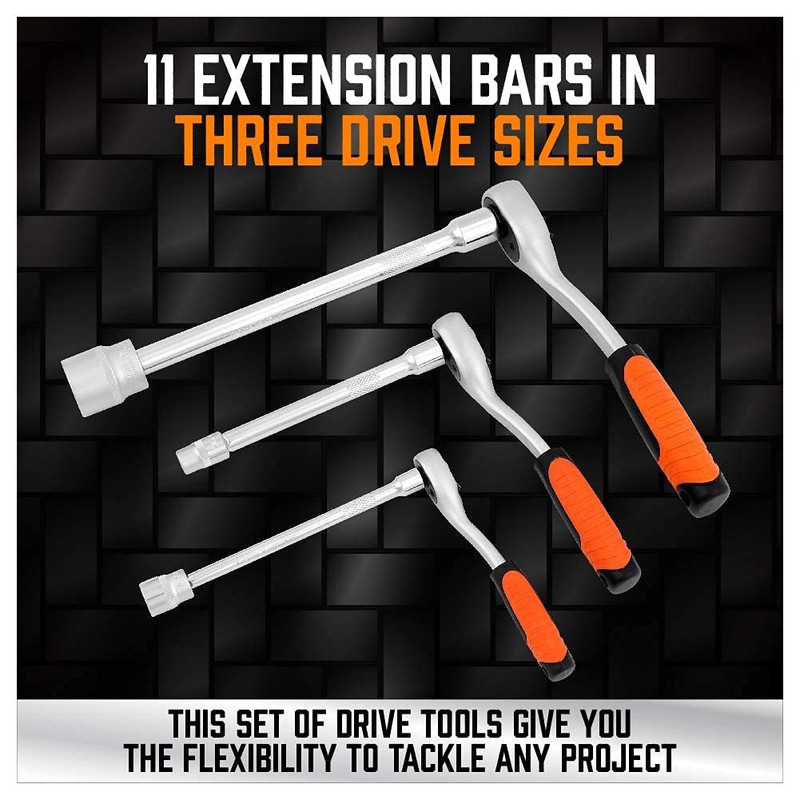 HORUSDY 20-Piece Socket Extension Bar Set, 1/4", 3/8" and 1/2"