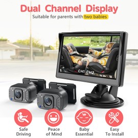 Itomoro Baby Car Camera, Dual Channel 5 inch Display with 2 IR Night Vision Camera, Easily Install Baby Car Mirror 1080P Clear Car Baby Camera for Rear Facing Seat Backseat ACZ403