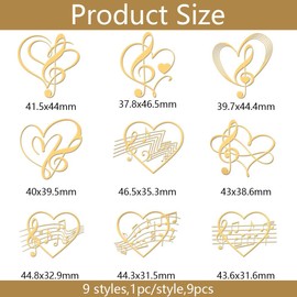 OLYCRAFT 9pcs 1.6x1.6 Inch Golden Metal Stickers Musical Note Metal Stickers Heart Notes Self Adhesive Stickers Music Epoxy Stickers Metal Sticker for DIY Scrapbooks Epoxy Resin Decoration