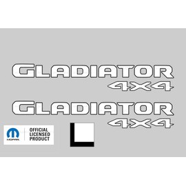 Decal Mods Gladiator 4x4 Bedside Graphic Decals/Stickers fits Jeep Wrangler/Gladiator JL/JT (2019-2024) White w/Black Outline FWBO (Set of 2) | FJ9G2