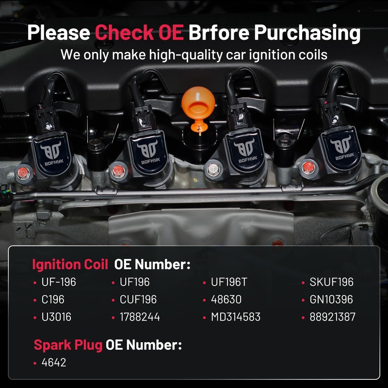 BDFHYK 3 Ignition Coil Pack UF196 and 6 Iridium Spark