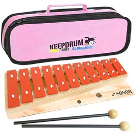 Sonor G10 Glockenspiel Xylophone for Children 13 Tones from C3 to F4 + Keepdrum Bag Pink