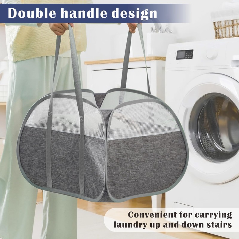 BOSNONA 2 Pack Large Collapsible Laundry Baskets 93L Pop Up