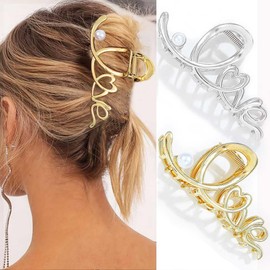 BARTOSI Metal Claw Clips Gold Hair Clip Large Hair Claw Clips No Slip Hair Jaw Clamps Fashion Hair Accessories for Women and Girls (Pack of 2)