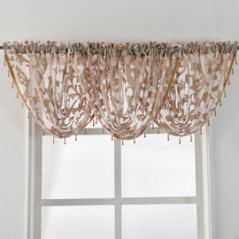 NAPEARL - Cenefa de cascada transparente de organza beige, elegante cortina de cenefa con abalorio para baño, cocina, ventanas pequeñas (1 cenefa, 57 x 37 pulgadas)